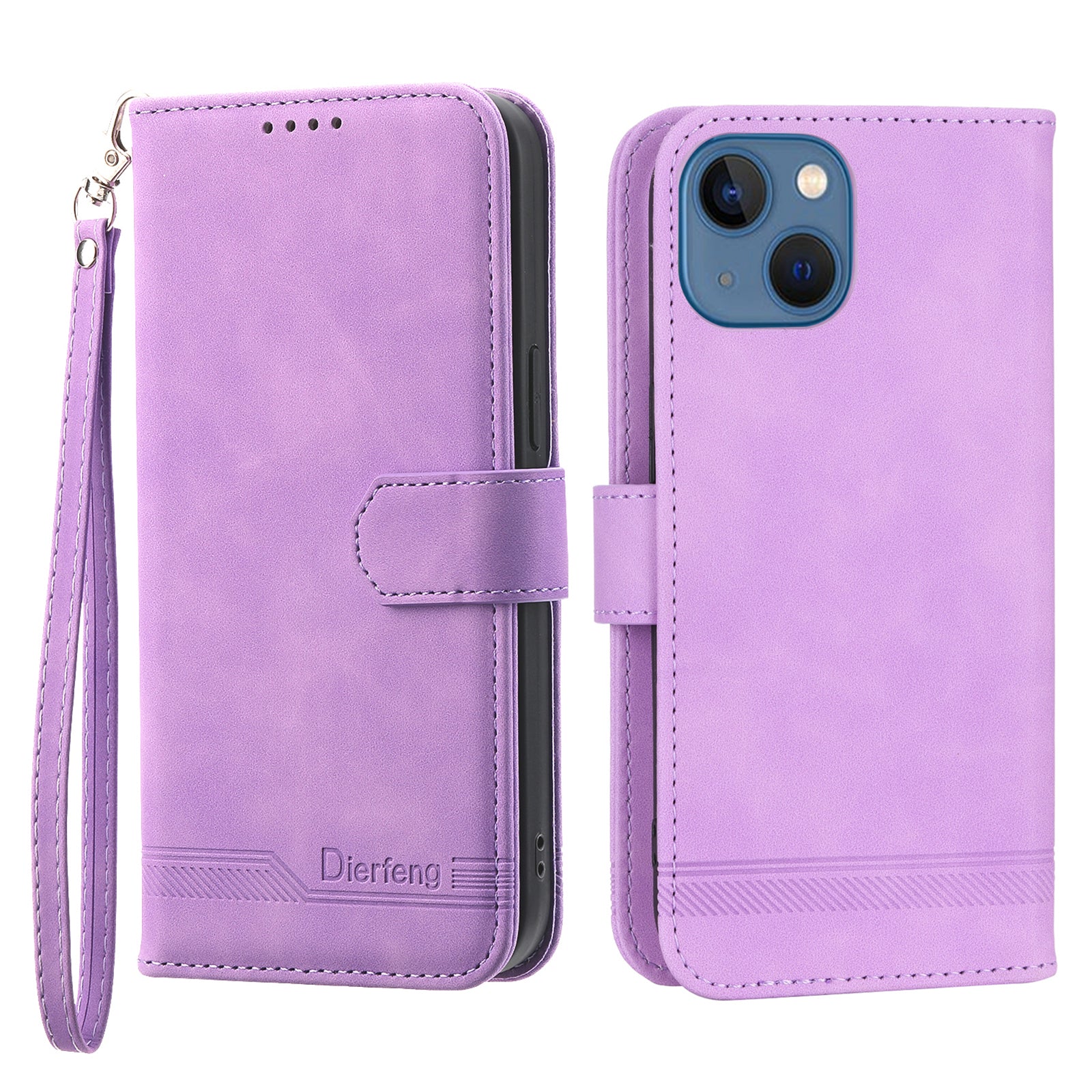 DIERFENG DF-03 Anti-fall Phone Cover for iPhone 13 6.1 inch, Stand Wallet PU Leather Lines Imprinted Anti-scratch Phone Case - Pink DIERFENG DF-03 Anti-fall Phone Cover for iPhone 13 6.1 inch, Stand Wallet PU Leather Lines Imprinted Anti-scratch Phone Case - Pink